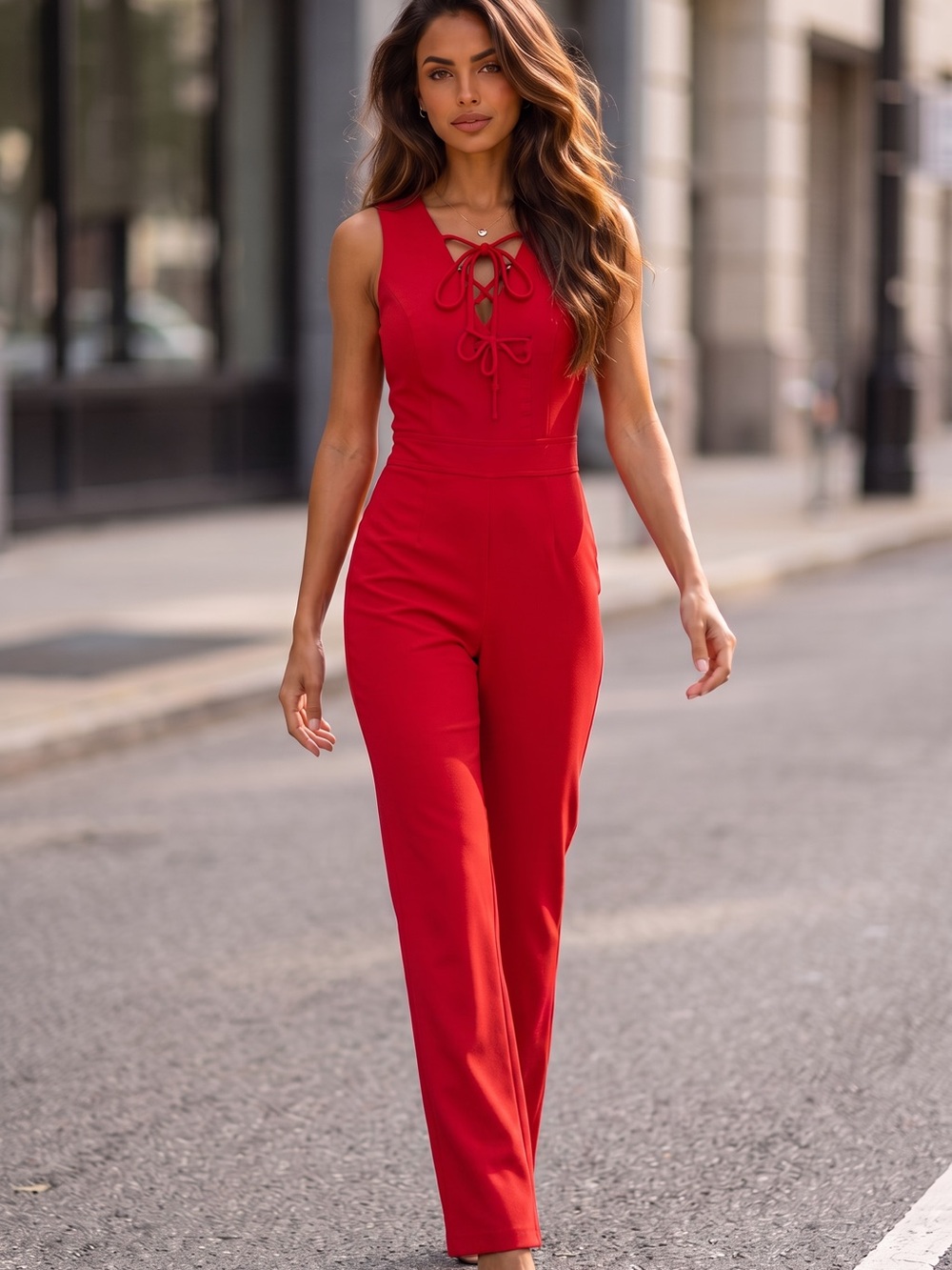 Wayf Red Lace-Up Sleeveless Jumpsuit